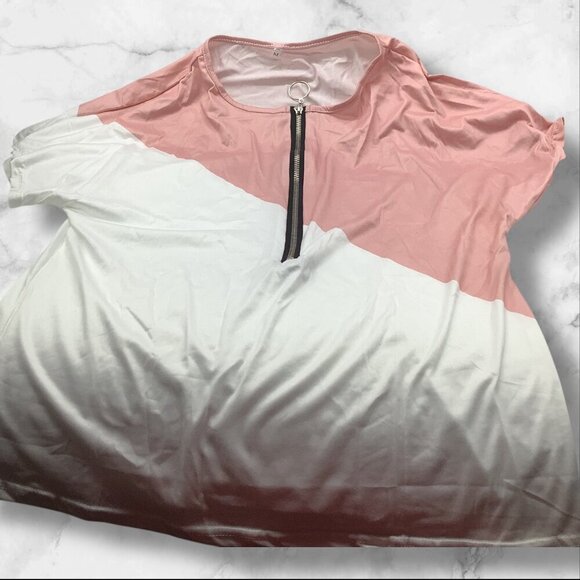 Color Block Top With Front Zipper Detail For Women’s Size M Pink & White - Picture 5 of 7